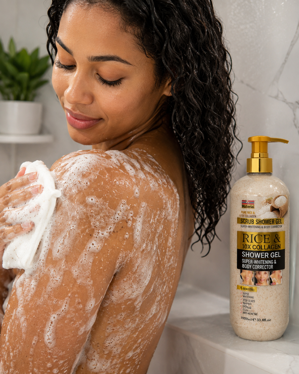 Pure Rice & 10X Collagen Scrub Shower Gel – 1000ml