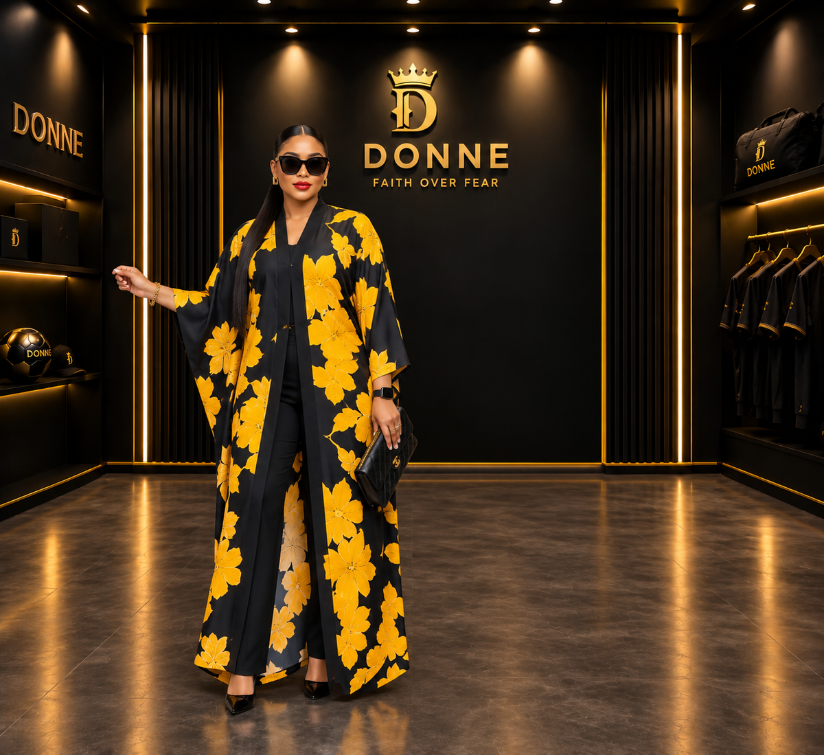 Golden Bloom Kimono Set